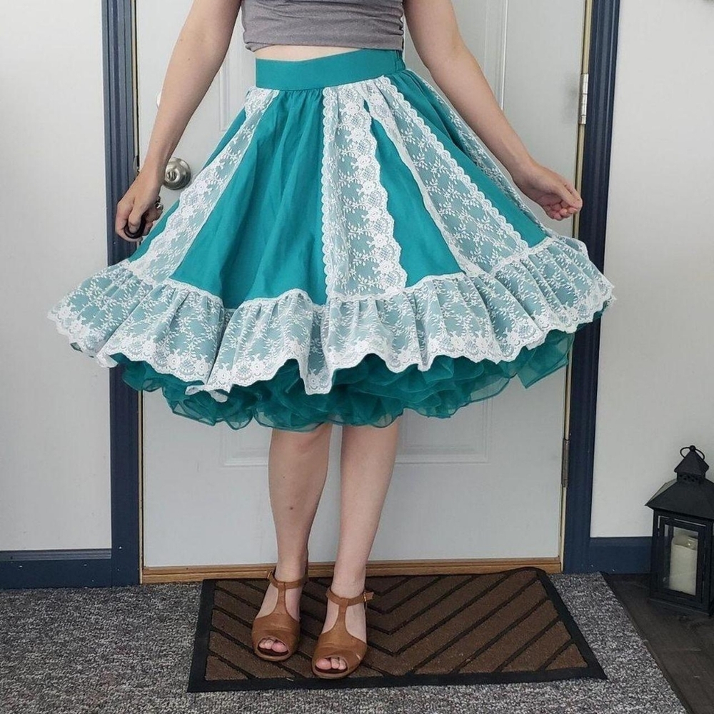 Teal Lace Trim Skirt